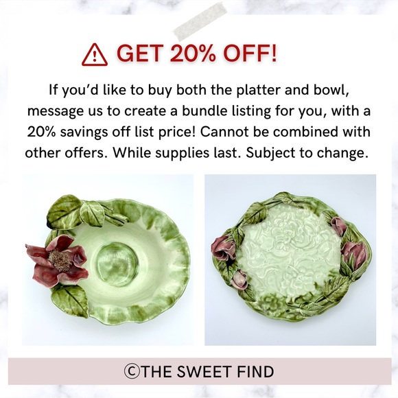 Vintage Majolica Pottery Platter 12” Green Leaves Pink Capodimonte Raised Roses - Picture 2 of 16